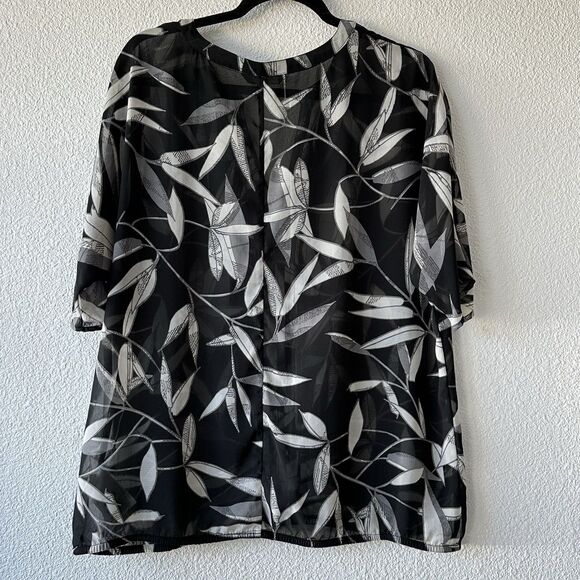 Banana Republic Sheer Short Sleeve Blouse Leaf Pattern Black Women’s Size Large - Picture 9 of 12